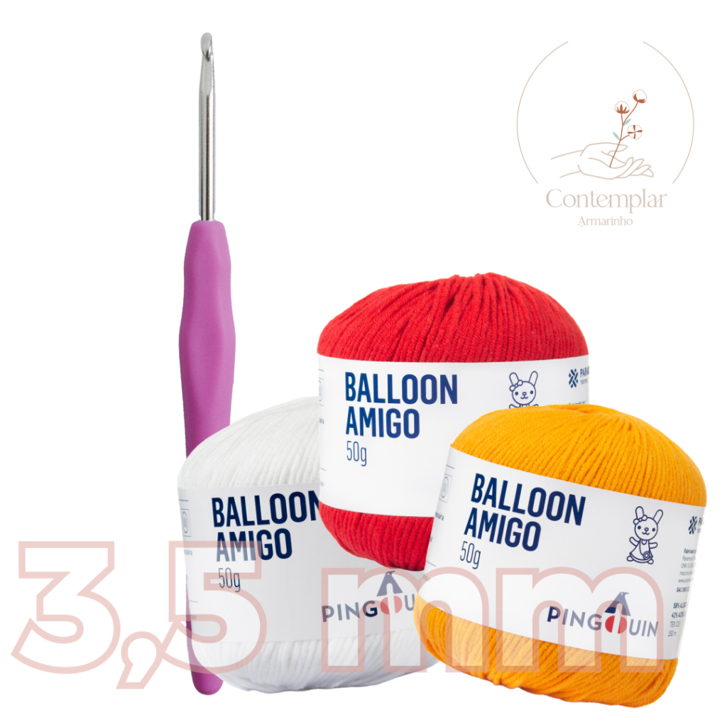 Kit 1 Fio Balloon Amigo - Pingouin + 1 agulha de crochê Soft 3,5 mm - Círculo