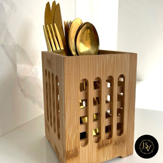 Porta Utensilios De Cozinha Suporte Para Talheres Em Bambu
