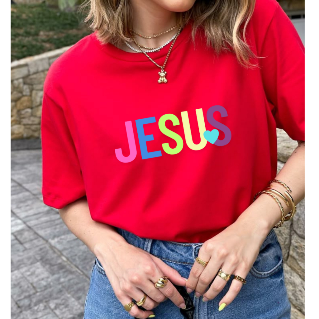 Camiseta Feminina Jesus Verão Primavera Gola redonda Camiseta Casual 100% Algodão Camisa Premium Lançamento Minimalista