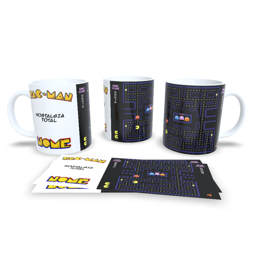 Caneca de Porcelana Pac Man Nostalgia Total Personalizada com Nome Vídeo Game Jogo