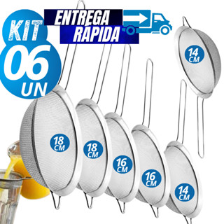 KIT 06 Peneiras 18 cm 18 cm 16 cm 16 cm e 14 cm 14 cm De Aço Inox Utensílios De Cozinha em Oferta na Shopee