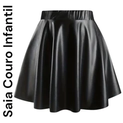 Saia Infantil Malha e Couro gode rodada moda evangélica elegante