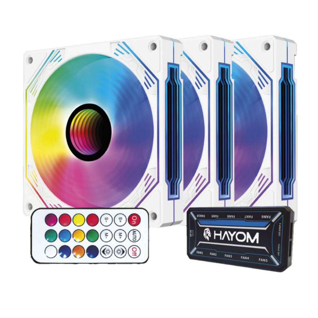 Kit 3 Cooler Fan Ventoinha Branco LED RGB com Espelho Infinty 120mm Controladora Controle Remoto