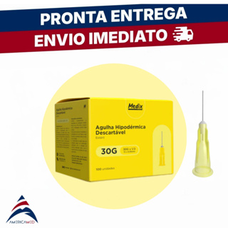 Agulha Ultrafina 30G Medix 13x0,30mm Hipodérmica Fina Descartável Estéril Caixa C/100 Unid em Oferta na Shopee