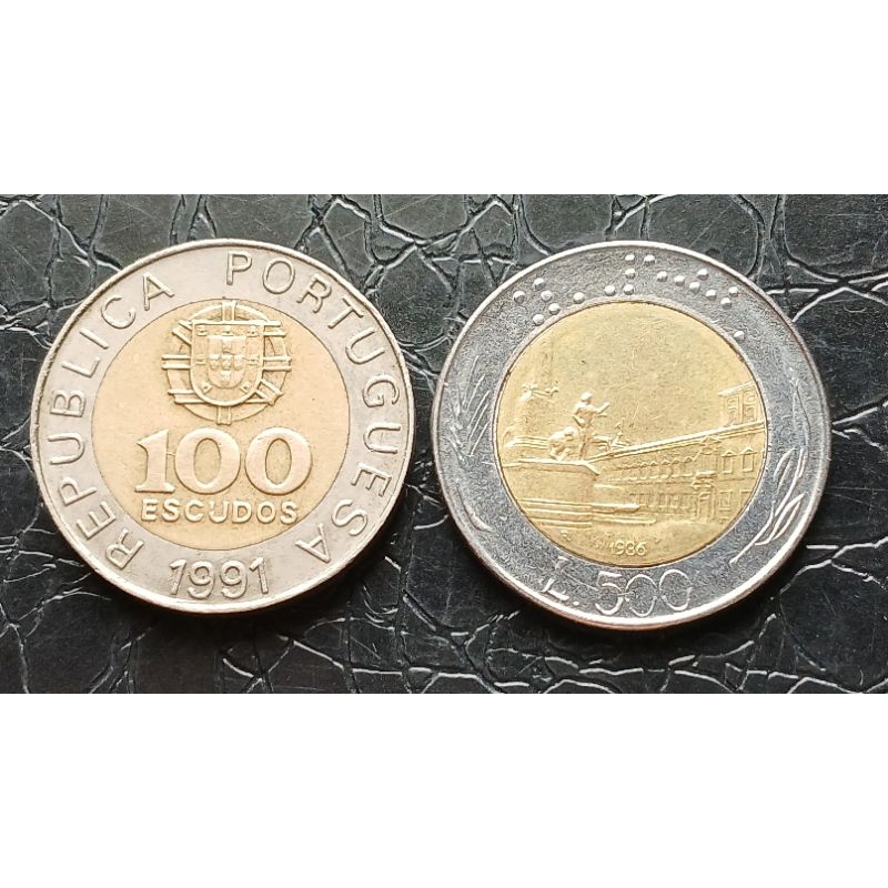 2 Moedas Bimetálicas Portugal 1981 e França 1986.