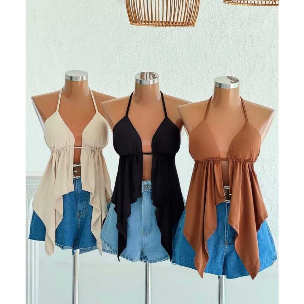 TOP MALIBU BLUSINHA BABADO BOHO CHIC 2025