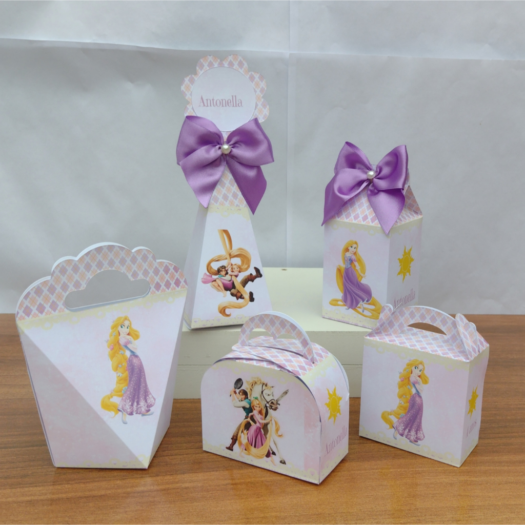 PEGUE E MONTE - Kit Festa Personalizados Rapunzel lilas Lembrancinhas Caixinhas para Aniversário