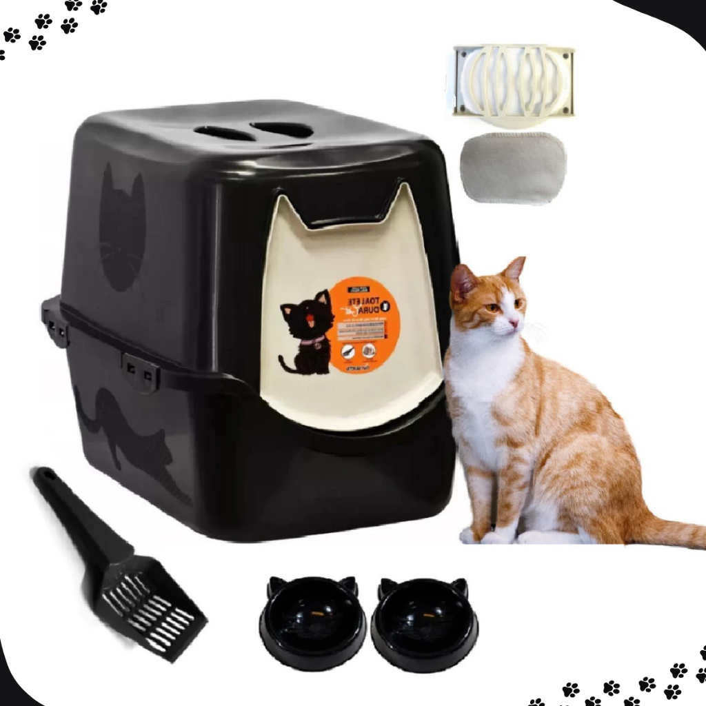 Banheiro de gato caixa areia grande fechada peneira bandeja filtro antiodor + pá higiênica completo em Oferta na Shopee