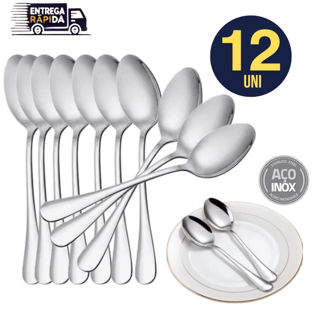 Conjunto 12 Pçs Colheres de Inox Premium Colher Alta qualidade casa Cozinha Buffet Restaurante Bar Variáveis Utilidades