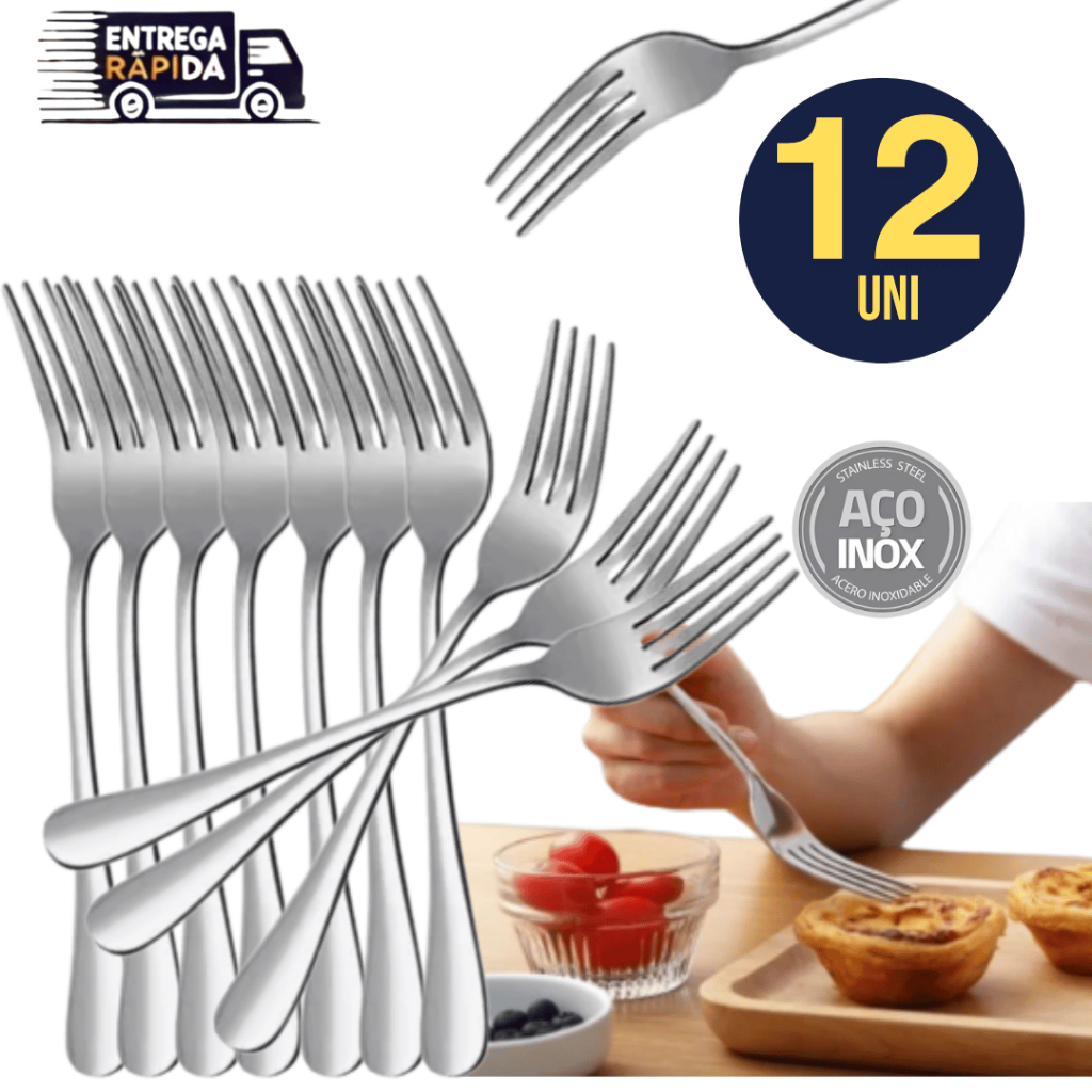 Kit Com 12 Unidades Garfos de Inox Garfo Premium Alta qualidade casa Cozinha Buffet Restaurante