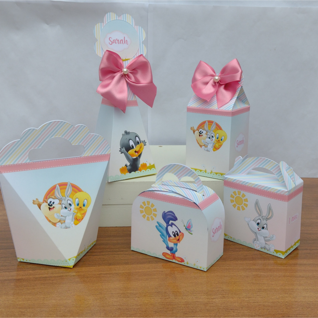 PEGUE E MONTE - Kit Festa PersonalizadoS Looney Tunes MENINA Lembrancinhas Caixinhas para Aniversário