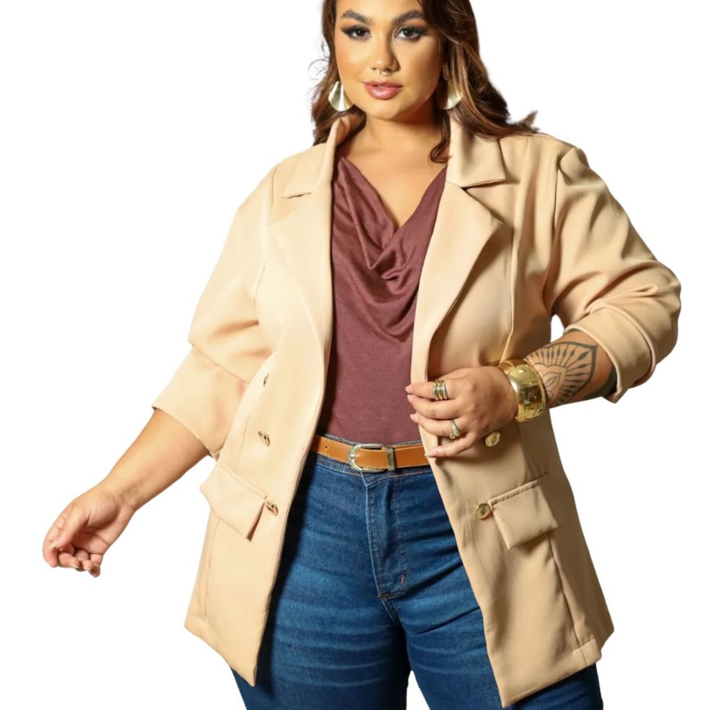 Max Blazer Plus Size Alfaiataria Casaco Alongado Feminino