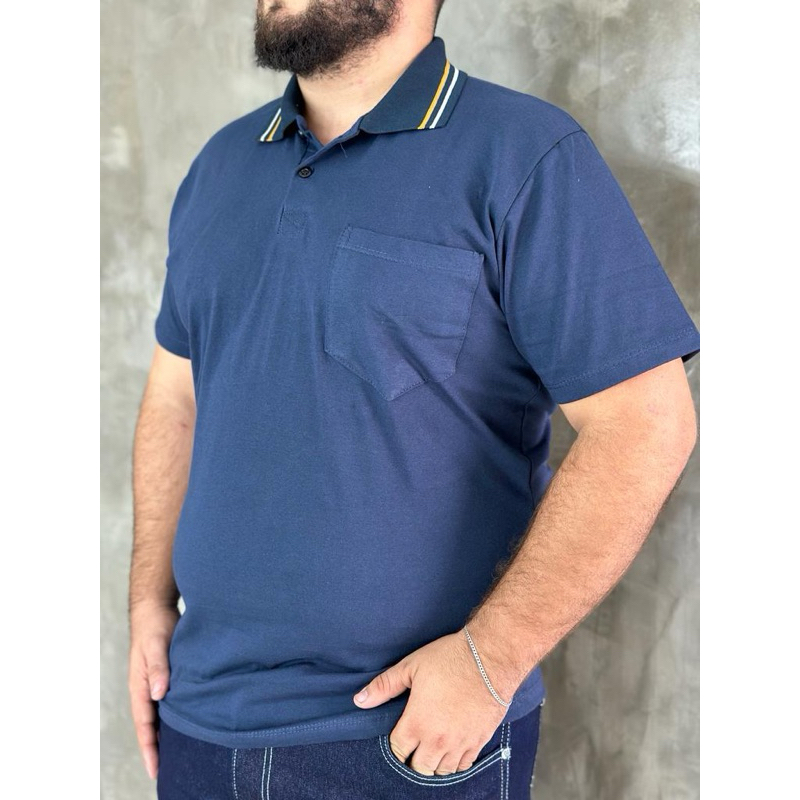 Camisa Gola Polo Com Bolso Algodão Malha Fio 30 Manga Curta Moda Masculina Estilo Casual Plus Size