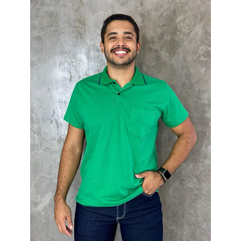 Camisa Gola Polo Com Bolso Algodão Malha Fio 30 Manga Curta Moda Masculina Estilo Casual Tamanho Grande Plus Size