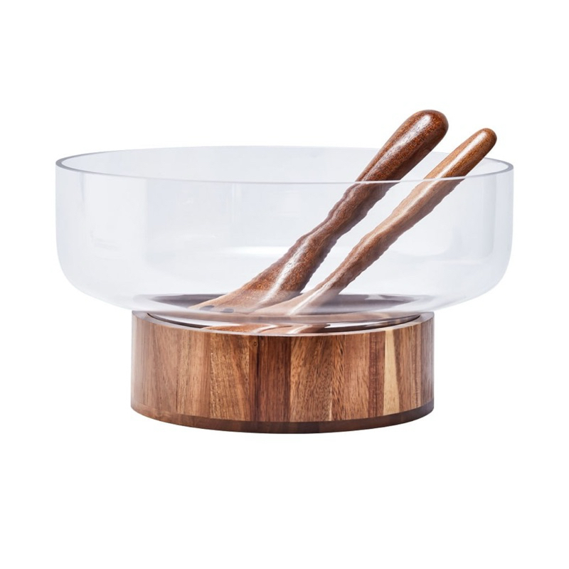 Conjunto para Salada Vidro Base Madeira Vertus 4 Peçasmmaae