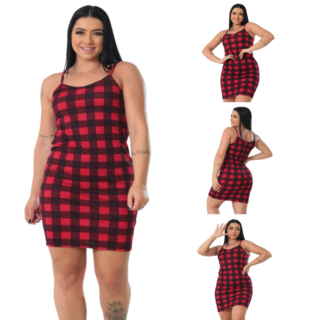 Vestido Tubinho Feminino Xadrez Festa Junina Blogueira Vestido Feminino Midi Vestido Xadrez