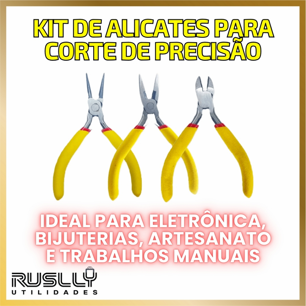 Kit Jogo de Alicates p/ Corte Eletrônico Artesanato & Bijuterias Nicho Hobby Trabalho