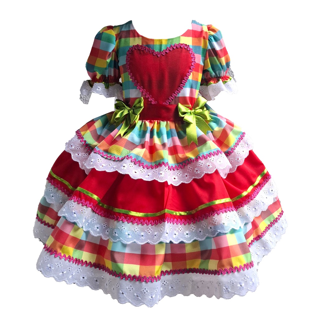 Vestido Festa Junina Amarelo e vermelho Festa Infantil e Adulto