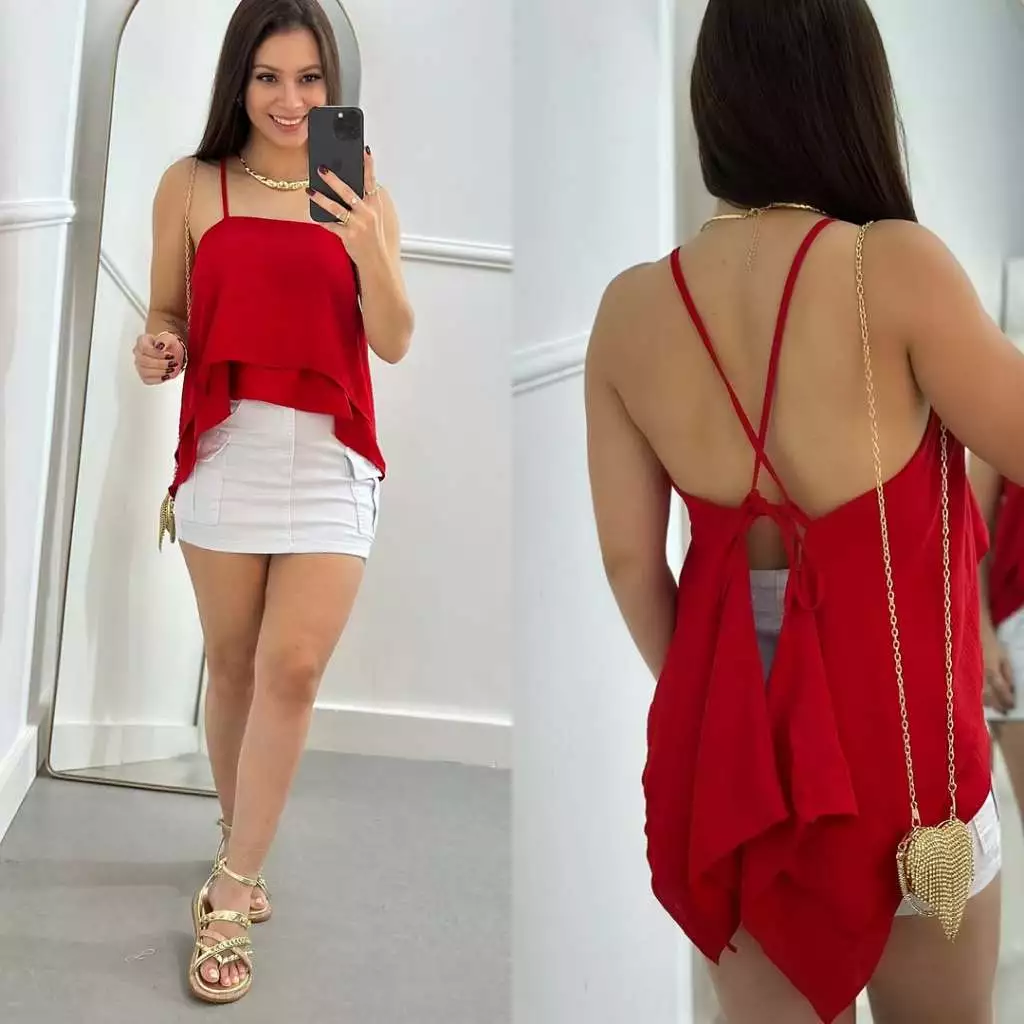 Blusa Feminina de Alcinha com Amarração Costas e Babado sem bojo