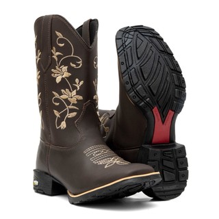 Bota Texana Feminina Botina Country Bico Quadrado Em Couro de Ótima Qualidade Festa do Peão Rodeio Promoção Imperdível