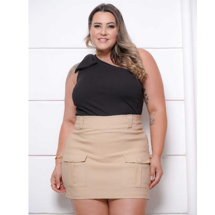 Saia Short Cargo Plus Size Con Dois Bolsos Na Frente  Feminina Bengaline em Oferta na Shopee