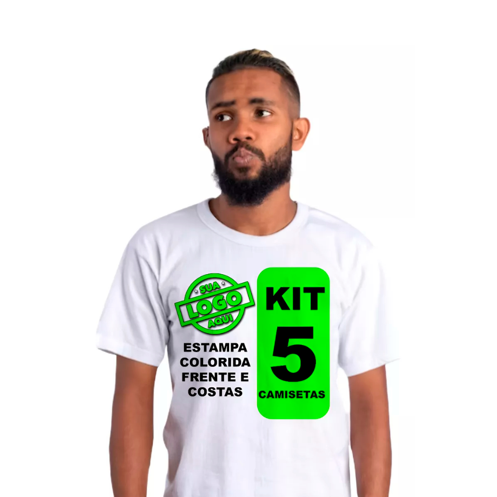 Kit 5 Camisetas Camisas Personalizada Foto Logo marca Empresa estampa colorida frente e costas