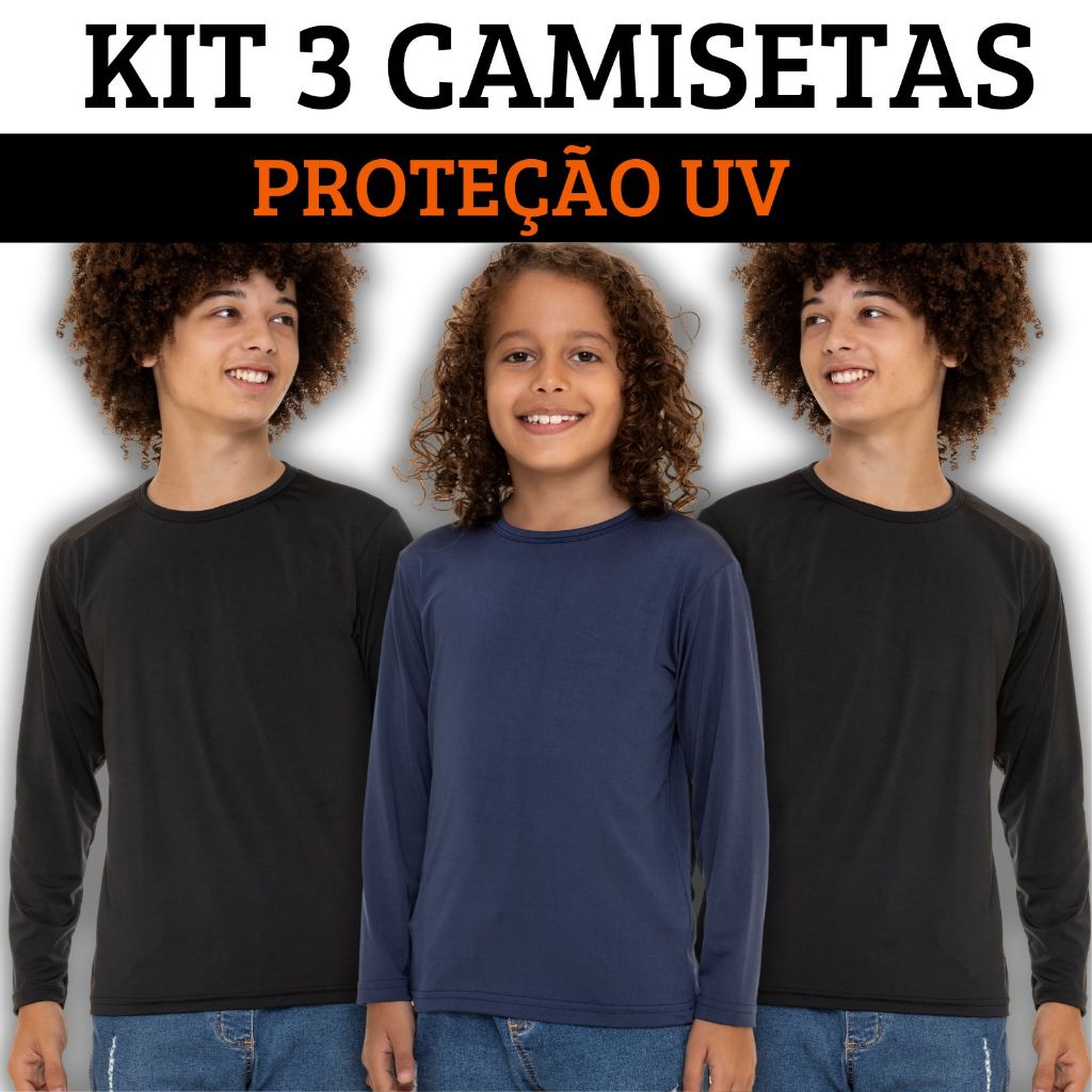 KIT 3 Camiseta Juvenil Proteção Solar com Elastano 3066-K3-C1