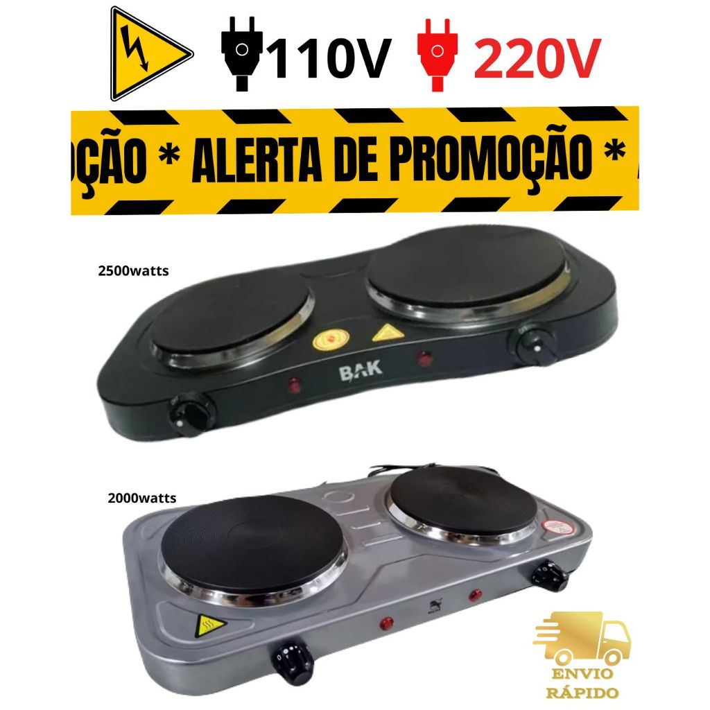 Fogão Cooktop Fogareiro Elétrico Portatil 2 Bocas 2000W  Ou 2500W 5 Temperaturas Qualquer panela