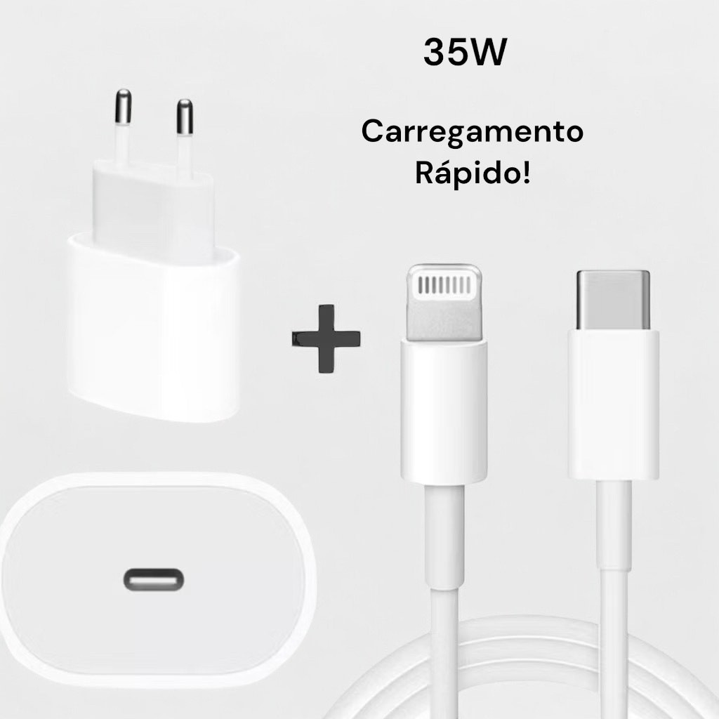 Kit Carregador De iPhone Fonte com Cabo Carregamento Rápido 35w USB-C ok