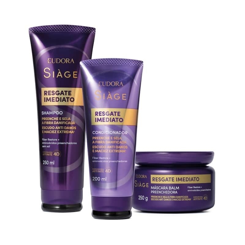 Combo Siàge Resgate Imediato: Shampoo 250ml + Condicionador 200ml + Máscara Capilar 250g
