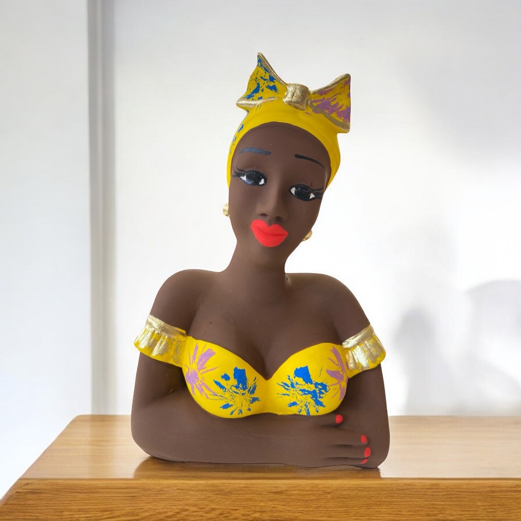 Namoradeira Boneca Laço Amarela  18 Cm Decoração Casa Janela - Acabamento Sofisticado Em Gesso em Oferta na Shopee