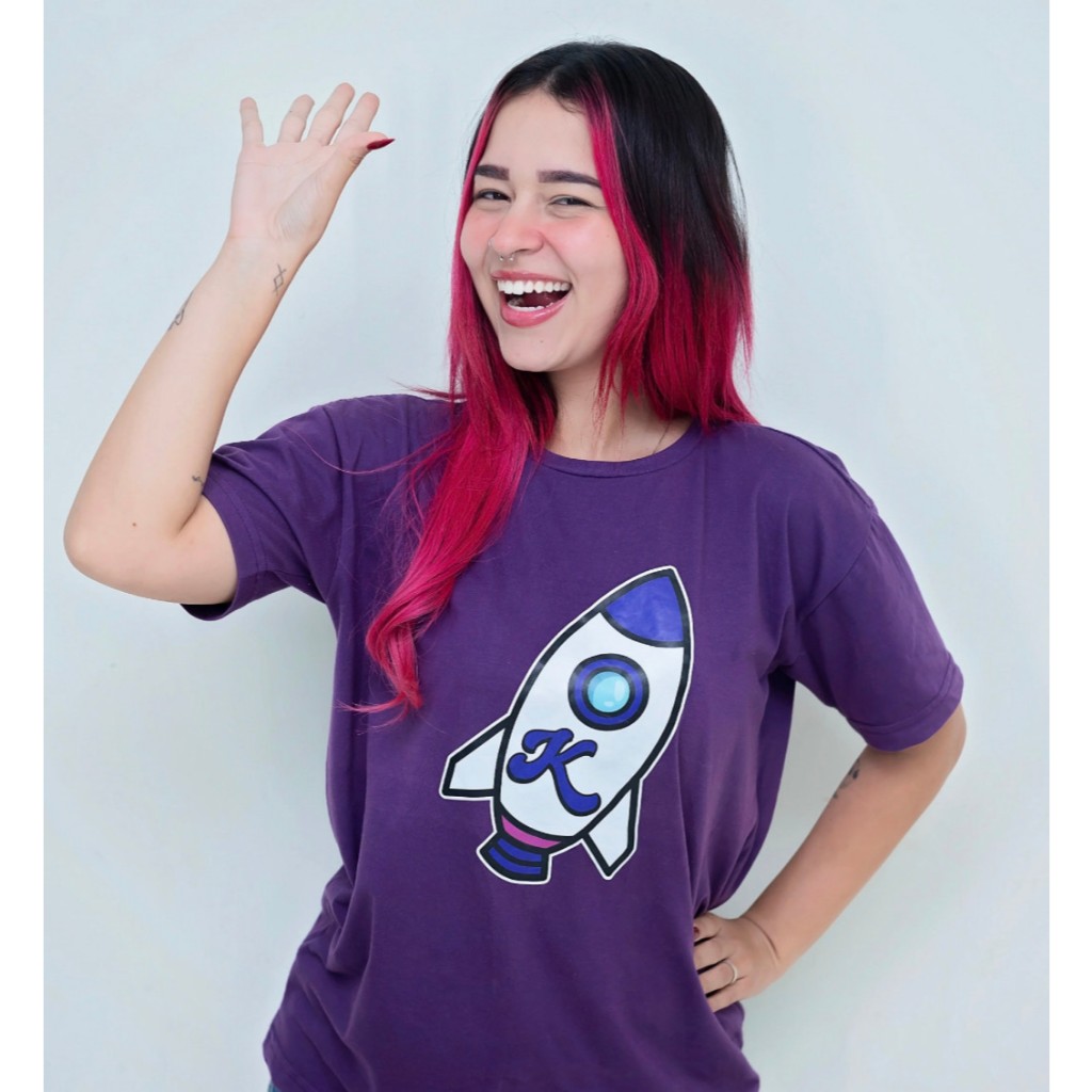 Blusa foguete ketlen camiseta roxa e rosa tamanho grande juvenil promoção dos rosa Ketlen blusa roxa