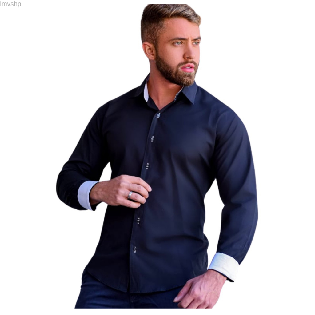 Camisa Social Masculina Slim Blusa Masculina Camisa Social Masculino Preto Branco Azul Marinho Marsala Entrega Rápida