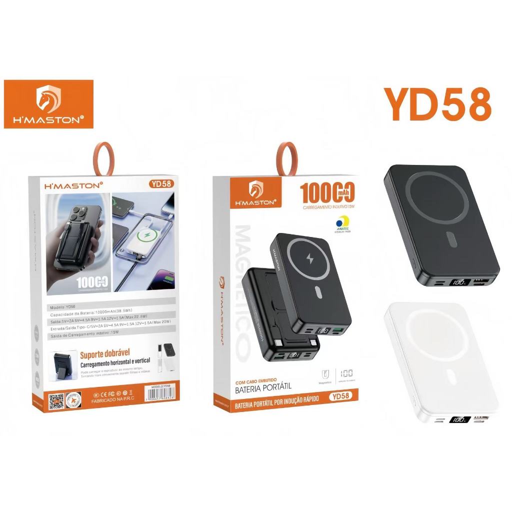 Carregador Portátil Power Bank Turbo 20w Bateria 10000mah 20w Por indução Magnético Com Suporte