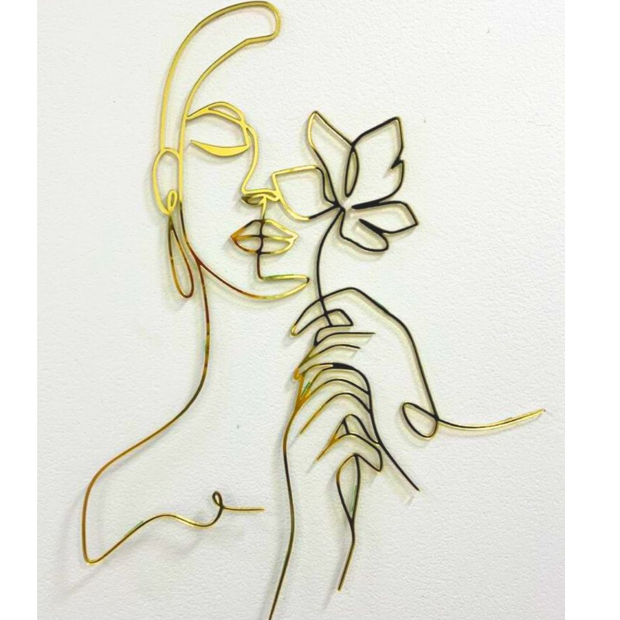 decoração parede Moça Flor Curvas Fine Line Acrilico espelhado luxo Decorativo Sala Clínica Estética