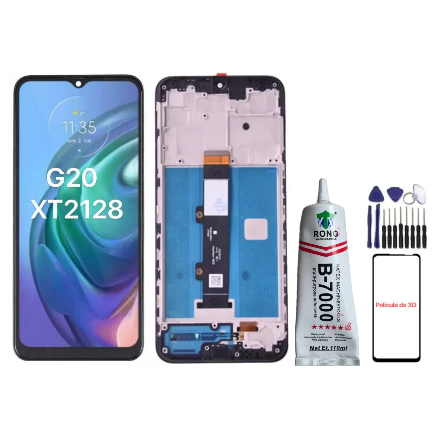 Tela Frontal Completo Touch Display Moto G20 Xt2128 Sem Aro E Com Aro - A Pronta Entraga