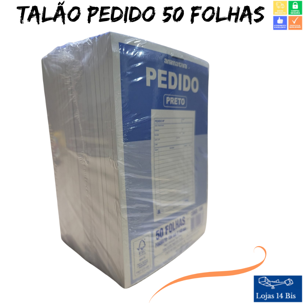 20 Blocos Pedido Talão com 50 Folhas 104mmx143mm Ref.10066 Animativa São Domingos