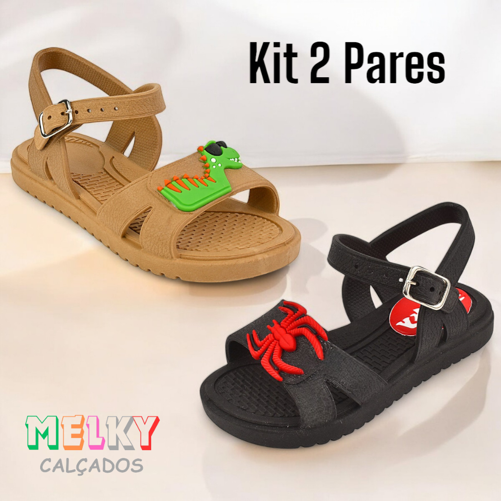 Kit 2 Pares Sandália Infantil Menino Papete Conforto Macia Escolar Dia a Dia