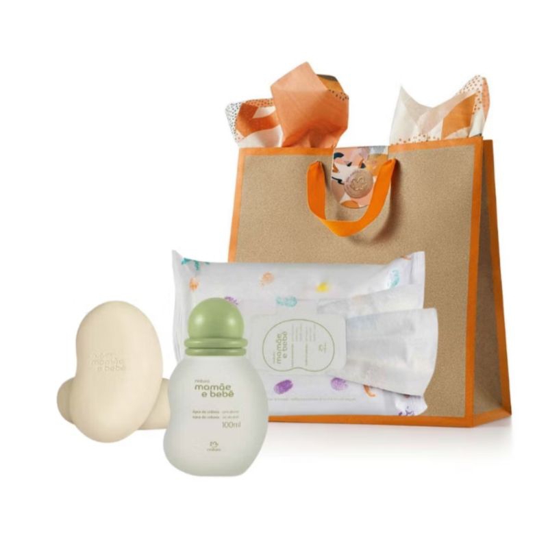 Natura Kit Mamãe bebê Colônia 100ml+2 Sabonete em Barra+Lenço umedecido 16 unidades