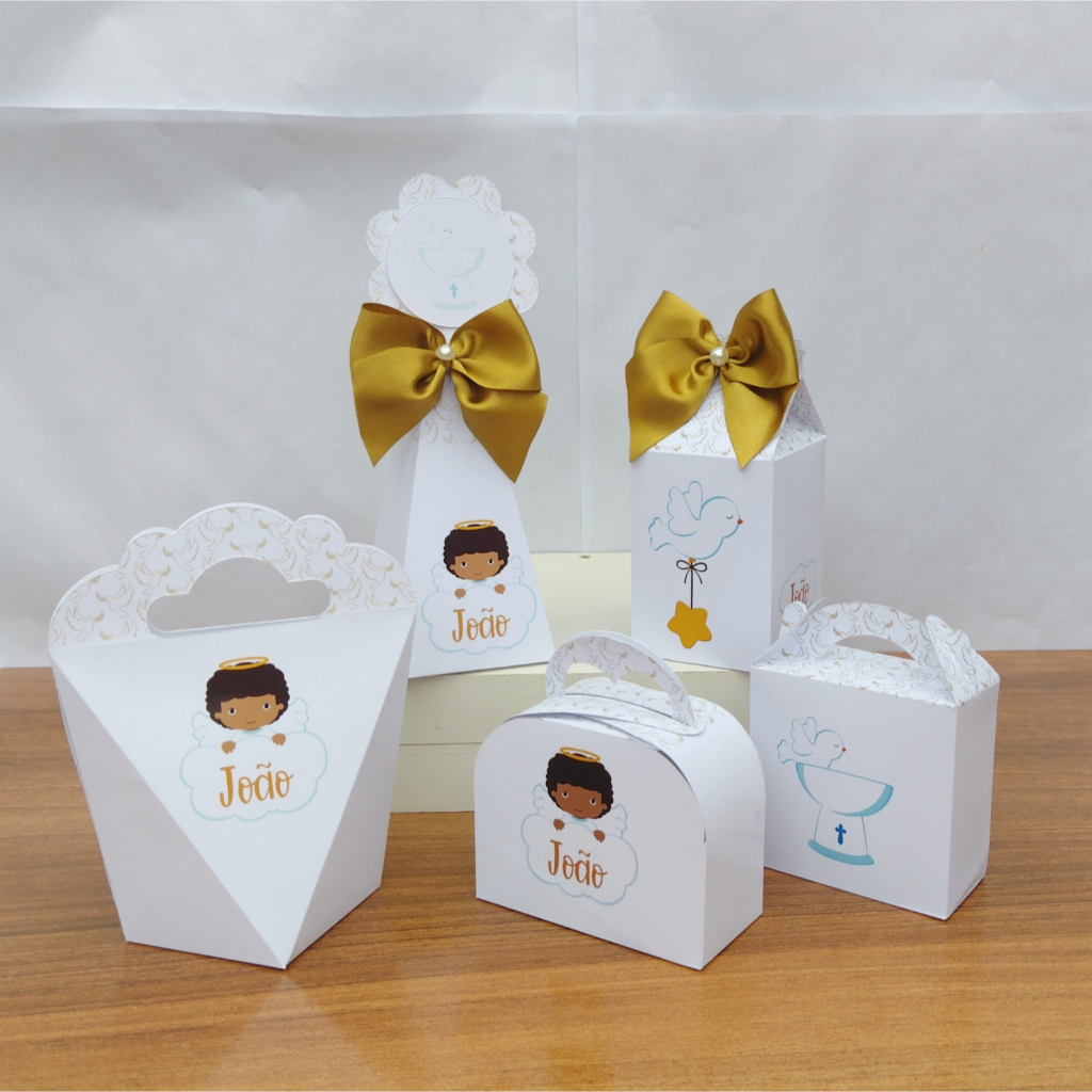 PEGUE E MONTE - Kit Festa Personalizados BATIZADO/BATISMO DOURADO Lembrancinhas Caixinhas para Aniversário