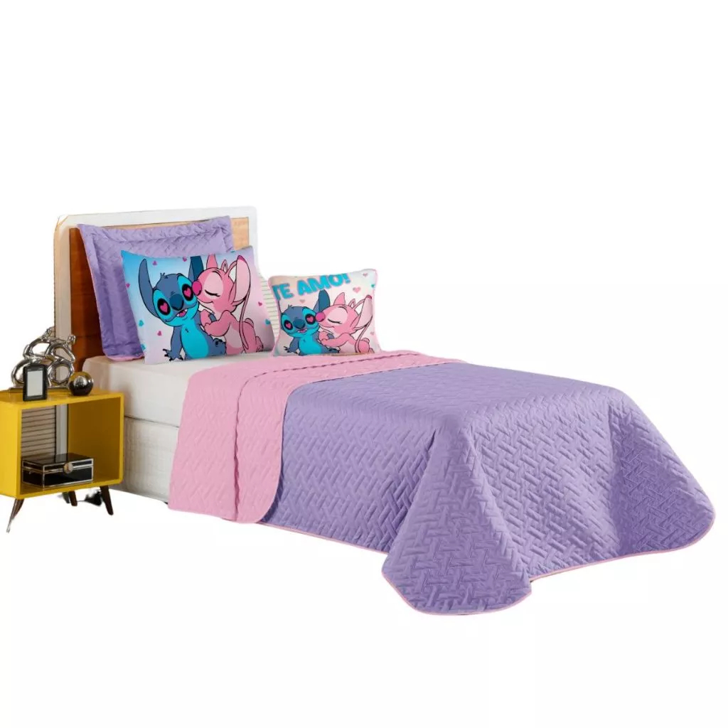 Kit Colcha Cobre Leito Roupa Cama Edredom Solteiro 5 Pçs Personagem Lilas Menina Decoração Lilás Bom