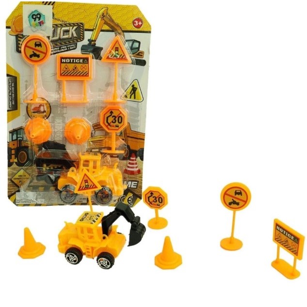 Kit Construção 7 Peças Trator com Acessórios Menino Trator Cone Placa