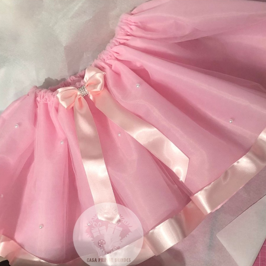 Saia Tutu Infantil Rosa BeBe com foro sob medida (1 mês a 16 anos)