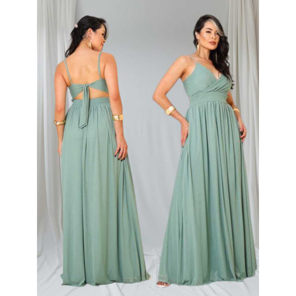 Vestido Longo de Alça Convidadas,Formatura,Civil,Madrinhas de Casamento.Tecido tule liço malha