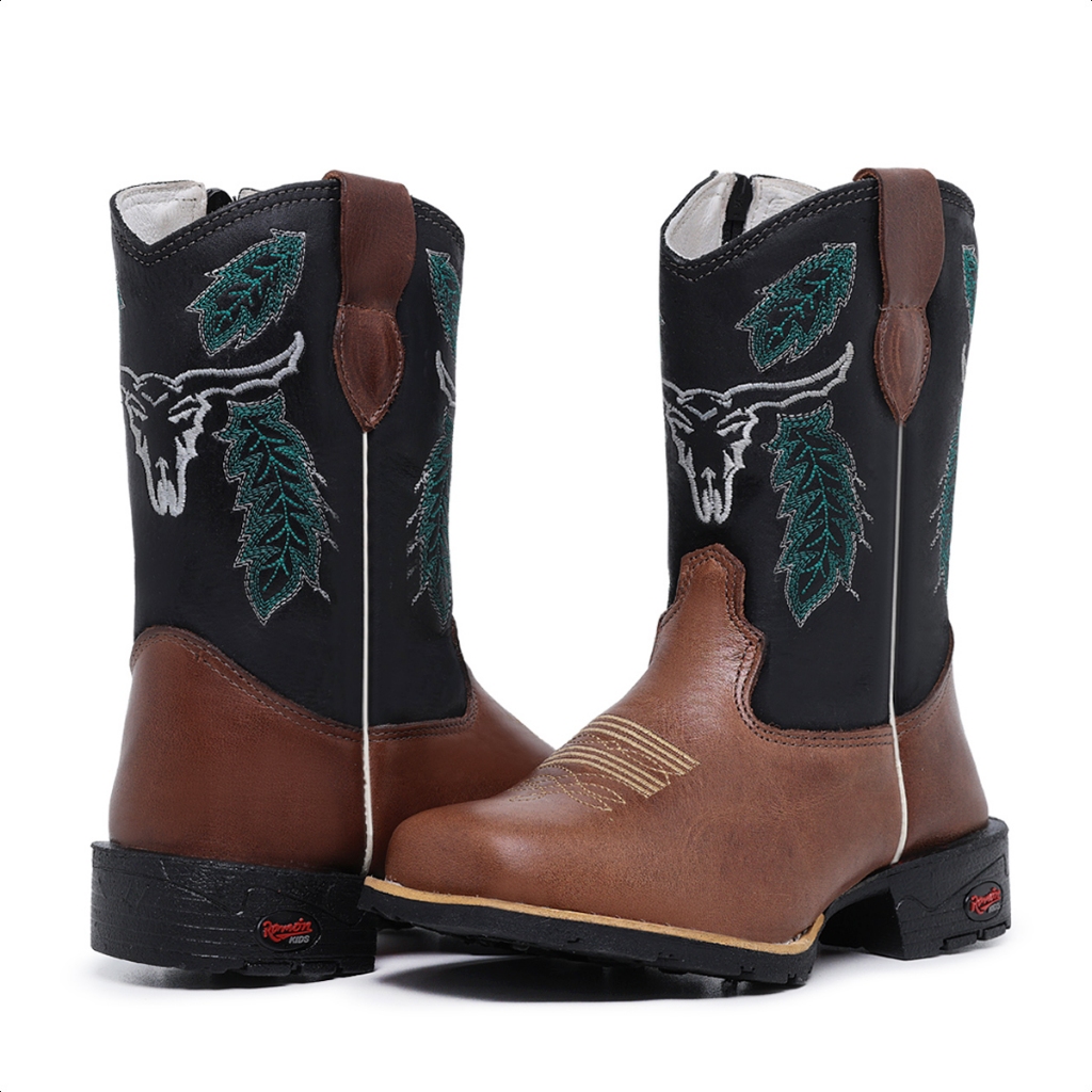 Bota Botina Infantil Country Texana Couro Legitimo Menino Cowboy Peao Boi Verde