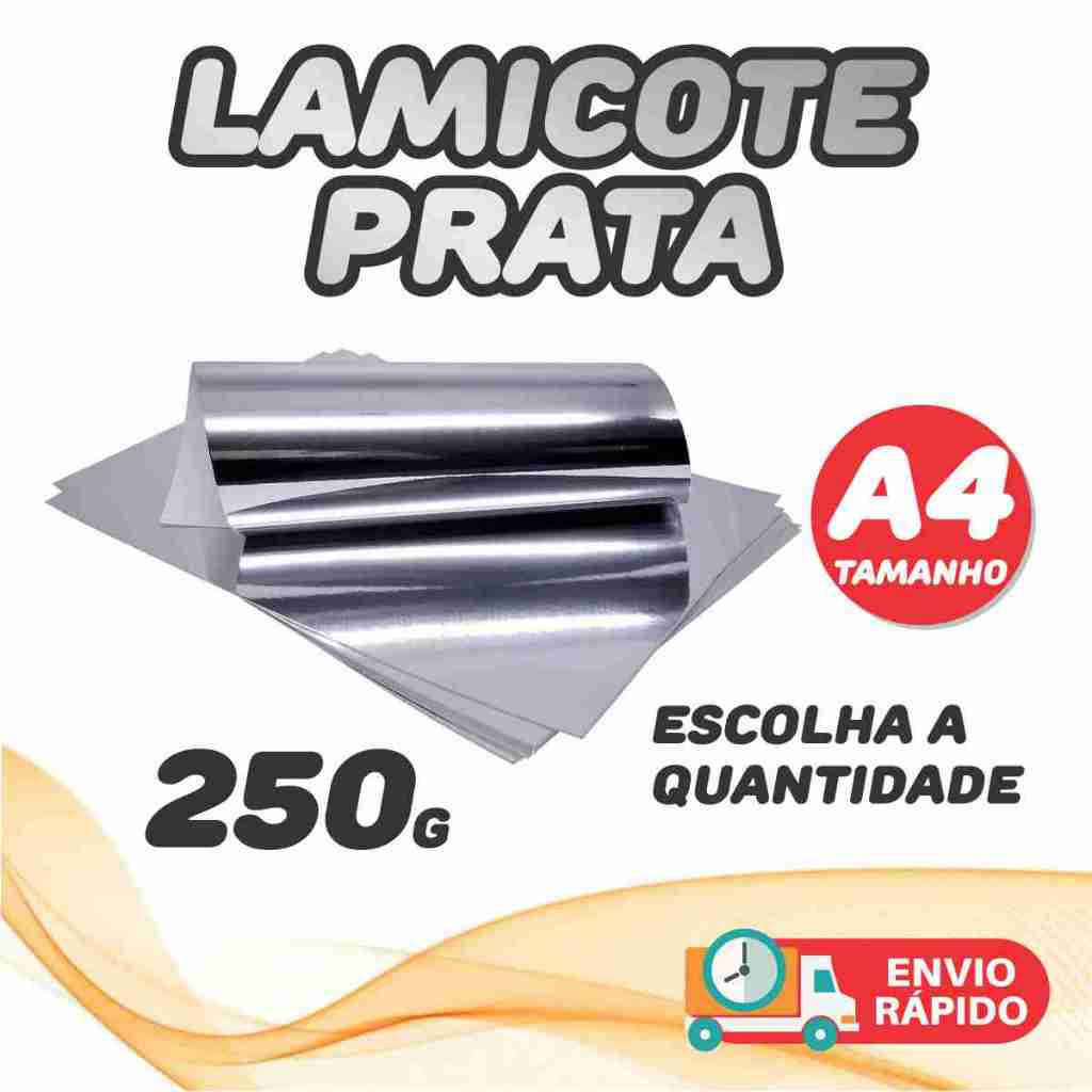 Papel Lamicote Prata 250g A4 Laminado Kit 10 a 50 Folhas