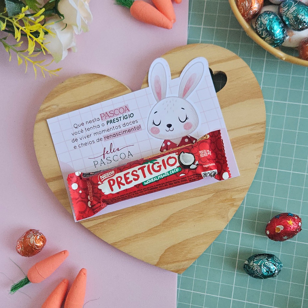 20/30/50 Card Coelho Páscoa para Prestígio e Mini Prestígio Lembrancinha Mimo Brinde (Não acompanha chocolate).