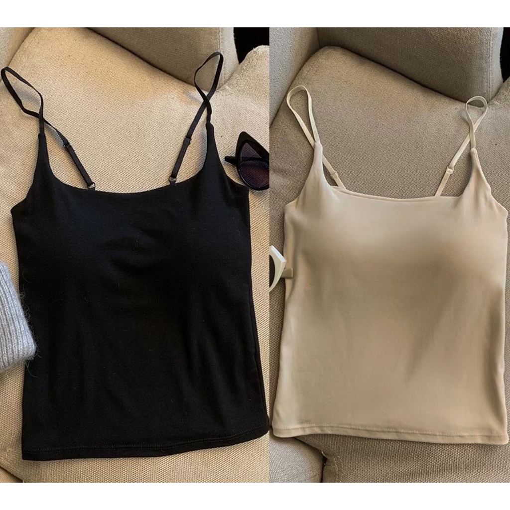 Blusa Feminina Regata Poliamida Alça Fina Regulável Gola Redondo Com bojo Basica Liso Importado Tecido grosso nada trans