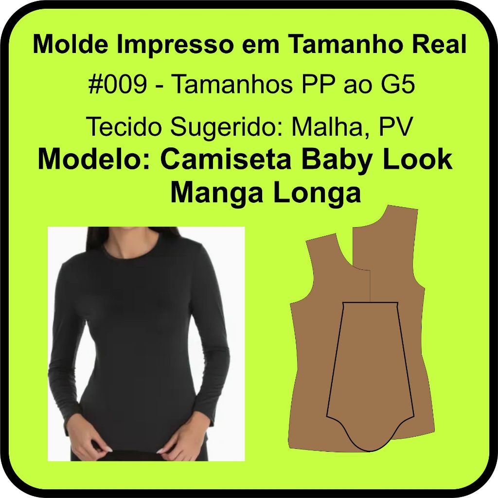 Molde Impresso Camiseta babylook manga longa 009 PP ao G5