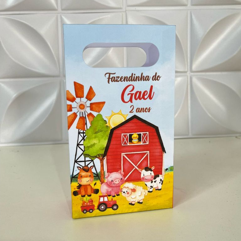 Sacolinha Personalizada Fazendinha Vermelho Menino - Aniversário - Festa Infantil - Sacolinha Surpresa
